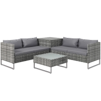 Outsunny Conjunto de 4 Muebles de Jardín de Ratán con 2 Sofás Dobles Mesa Central Mesa con Arcón Cojines Extraíbles para Terraza Exterior 132x69x64 cm Gris