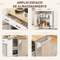 HOMCOM Isla de Cocina con Ruedas Toma de Corriente USB Tablero Plegable 2 Cajones Especiero y Toallero 119,5x74x94,5 cm Blanco(m-6)
