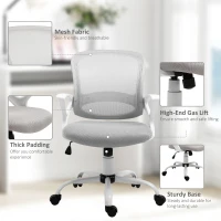 Vinsetto Home Office Chair and Computer Desk Set, Mesh Chair with Swivel Wheels, Study Desk with Storage Shelf, High Gloss White and Grey(m-7)