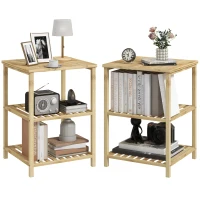 HOMCOM Ensemble de 2 tables de chevet table d'appoint en bambou avec 2 étagères, style naturel, dim. 40L x 40l x 55H cm(m-1)