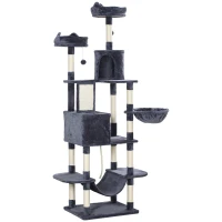 PawHut 206cm Cat Tree, Multi-Level Cat Tower with Scratching Posts and Board, Beds, Condos, Platforms, Toy Balls, Dark Grey(m-11)