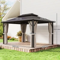 Outsunny 3 x 4m Hardtop Gazebo Canopy with UPF30+ Double Polycarbonate Roof, Aluminium Frame Garden Gazebo Permanent Pavilion with Mosquito Netting and Curtains for Patio, Deck, Beige(m-3)