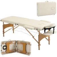 HOMCOM Portable Massage Bed, Folding Spa Beauty Massage Table with 2 Sections, Carry Bag and Wooden Frame, Cream(m-10)