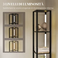 HOMCOM Lampada da Terra con 4 Ripiani, 3 Luminosità Regolabili e Interruttore a Pedale, 29x29x163 cm, Nero(m-5)