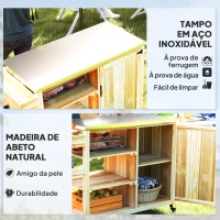 Outsunny Carrinho de Barbecue de Madeira Carrinho de Serviço com Prateleiras Armário Bancada de Aço Inoxidável 134,5x50x91,5 cm Madeira(m-4)