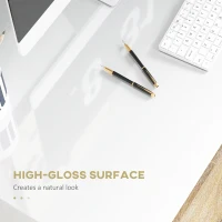 Vinsetto Home Office Chair and Computer Desk Set, Mesh Chair with Swivel Wheels, Study Desk with Storage Shelf, High Gloss White and Grey(m-5)