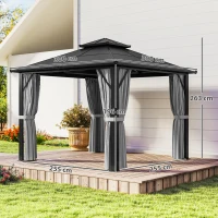 Outsunny 3 x 3(m) Hardtop Gazebo Canopy with UPF30+ Double Polycarbonate Roof, Aluminium Frame Garden Gazebo Permanent Pavilion with Mosquito Netting and Curtains for Patio, Deck, Grey(m-3)