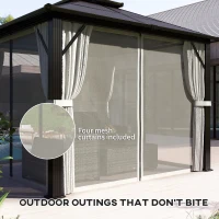 Outsunny 3 x 3(m) Hardtop Gazebo Canopy with UPF30+ Double Polycarbonate Roof, Aluminium Frame Garden Gazebo Permanent Pavilion with Mosquito Netting and Curtains for Patio, Deck, Beige(m-7)