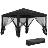 Outsunny 3 x 3 m Pop Up Gazebo, 420D Garden Tent Canopy with Removable Mesh Sidewall Netting, Carry Bag for Garden Patio Outdoor, Black(m-11)