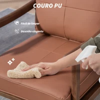 HOMCOM Poltrona de Sala de Estar Estofada em PU com Estrutura de Madeira Almofadas Acolchoadas Poltrona de Leitura 63,5x83x105 cm Marrom(m-8)