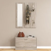 HOMCOM Set da Ingresso 3 Pezzi con Scarpiera, Appendiabiti e Specchio, in Legno e Vetro, color Legno e Bianco(m-7)