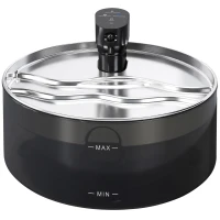 PawHut Katzenbrunnen 7L Trinkbrunnen für Katzen mit leiser Pumpe LED Aktivkohlefilter Edelstahl 30,6 x 30,6 x 17,2 cm(m-1)