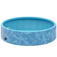 PawHut Opvouwbaar Hondenzwembad en Plonsbad met Fontein- en Waterkussenontwerp Ø120 x 30 cm Blauw(m-1)
