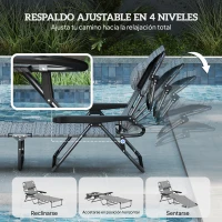 Outsunny Tumbona de Jardín Plegable con Respaldo Ajustable en 4 Niveles Orificio de Lectura y Reposacabezas 194x72x31 cm Gris(m-5)