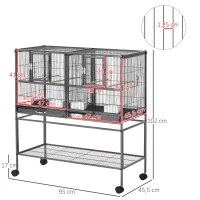 PawHut Cage à oiseaux avec séparation mangeoire et perchoir 95L x 45,5l x 102H cm Noir et Gris(m-3)
