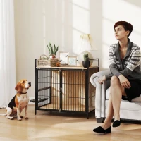 PawHut Jaula para Perros Mesa Auxiliar Moderna con Soporte Giratorio con 2 Tazones y 2 Puertas 80x56x76,5 cm Roble(m-2)