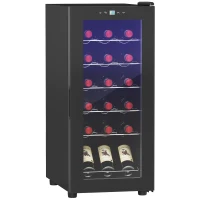 HOMCOM Vinoteca 18 Botellas 50L con Luz LED Pantalla Táctil Digital Control de Temperatura Puerta de Vidrio y 5 Estantes Negro(m-10)
