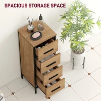 HOMCOM Narrow Bathroom Storage Cabinet with 4 Drawers - Oak(m-4)
