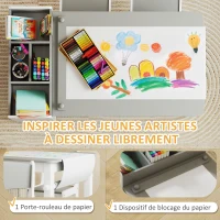 AIYAPLAY Ensemble table et 2 chaises enfant en bois avec rouleau de papier, étagères et tiroirs, pour fille garçon 3-8 ans, gris(m-5)