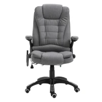 Vinsetto Fauteuil de bureau massant et chauffant, chaise de bureau, chaise ergonomique avec hauteur réglable, dossier inclinable et télécommande filaire, pivotant à 360° tissu en polyester gris chiné(m-12)