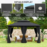 Outsunny 3 x 4m Steel Gazebo, with Curtains - Black(m-5)