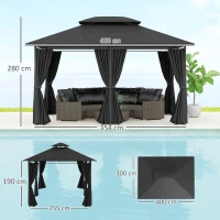 Outsunny 3 x 4m Steel Gazebo, with Curtains - Black(m-3)