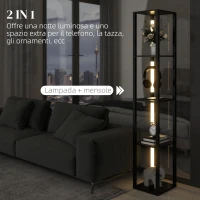 HOMCOM Lampada da Terra con 4 Ripiani, 3 Luminosità Regolabili e Interruttore a Pedale, 29x29x163 cm, Nero(m-4)