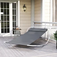 HOMCOM Bain de Soleil transat de Jardin chaise longue Bascule hamac tétière inclus pour Jardin, Piscine, Terrasse dim. 212L x 130l x 60H cm Gris(m-2)