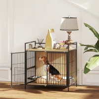 PawHut Jaula para Perros Mesa Auxiliar Moderna con Soporte Giratorio con 2 Tazones y 2 Puertas 80x56x76,5 cm Roble(m-8)