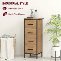 HOMCOM Narrow Bathroom Storage Cabinet with 4 Drawers - Oak(m-5)