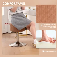 HOMCOM Banco de Bar Banco Alta de Cozinha Ajustável em Altura 52-66 cm Estofado em Veludo Giratória a 360° Marrom(m-6)