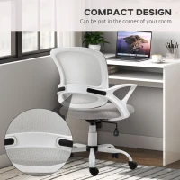 Vinsetto Home Office Chair and Computer Desk Set, Mesh Chair with Swivel Wheels, Study Desk with Storage Shelf, High Gloss White and Grey(m-6)