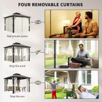 Outsunny 3 x 3(m) Hardtop Gazebo Canopy with UPF30+ Double Polycarbonate Roof, Aluminium Frame Garden Gazebo Permanent Pavilion with Mosquito Netting and Curtains for Patio, Deck, Beige(m-6)