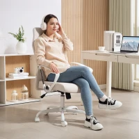 HOMCOM Fabric High Back Office Chair - Cream White(m-8)
