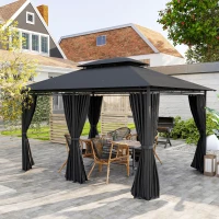 Outsunny 3 x 4m Steel Gazebo, with Curtains - Black(m-8)