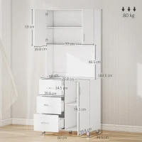 HOMCOM Free standing Kitchen Cupboard, Storage Cabinet with Doors and Sheleves, 3 drawers and Open Space, Adjustable Height Storage Unit, White(m-3)