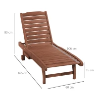 Outsunny Lettino Prendisole in Legno, Lettino Sdraio da Giardino con Ruote e Vassoio Estraibile 182x60x35cm(m-3)