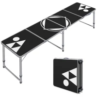 Outsunny Mesa de Beer Pong Mesa de Picnic Plegable con Altura Ajustable y Patas de Aluminio 240x60x54-70 cm Negro y Plata(m-1)