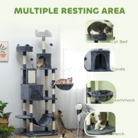 PawHut 206cm Cat Tree, Multi-Level Cat Tower with Scratching Posts and Board, Beds, Condos, Platforms, Toy Balls, Dark Grey(m-4)