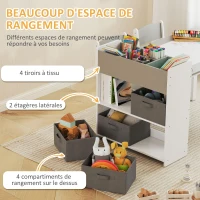 AIYAPLAY Ensemble table et 2 chaises enfant en bois avec rouleau de papier, étagères et tiroirs, pour fille garçon 3-8 ans, gris(m-6)