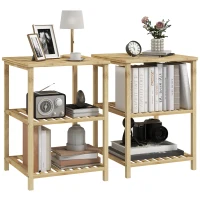 HOMCOM Ensemble de 2 tables de chevet table d'appoint en bambou avec 2 étagères, style naturel, dim. 40L x 40l x 55H cm(m-10)