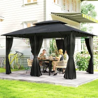Outsunny 3 x 4m Steel Gazebo, with Curtains - Black(m-2)