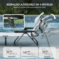 Outsunny Tumbona de Jardín Plegable con Respaldo Ajustable en 4 Niveles Orificio de Lectura y Reposacabezas 194x72x31 cm Crema(m-5)