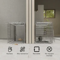Outsunny Trampa para Animales Vivos Plegable 81x26x34,5 cm Jaula de Captura de Alambre con Puerta y Asa para Conejos Plata(m-4)
