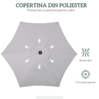 Outsunny Umbrela de Gradina cu Deschidere cu Manivela, Umbrela pentru Exterior din Aluminiu, Φ196x200cm, Gri Deschis(m-6)