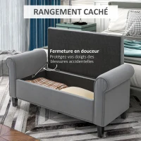 HOMCOM Banc de rangement bout de lit avec accoudoirs, tissu effet velours rembourré et capitonné, 126 x 48,5 x 57 cm, gris(m-4)