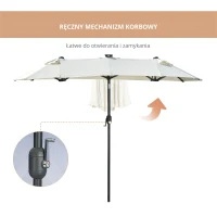 Outsunny Podwójny parasol, parasol tarasowy, nachylny, z panelem słonecznym, 35 diod LED, stal, beżowy, 2,95 x 1,50 x 2,19 m(m-7)