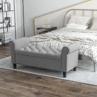 HOMCOM Zitbank Polsterbank Bedbank, Knoopstiksel, Fluweelachtige Afwerking, 126 cm x 48,5 cm x 57 cm, Grijs(m-11)