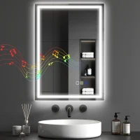 HOMCOM 50 x 70 cm Anti-Fog LED Bathroom Mirror, with Bluetooth and Clock - Silver Tone(m-10)