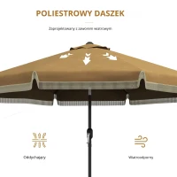 Outsunny Parasol z Ozdobnymi Frędzlami, Ø265 cm, Nachylany, Dwuczęściowy Metalowy Maszt, Wentylacja, Khaki/Czarny(m-6)
